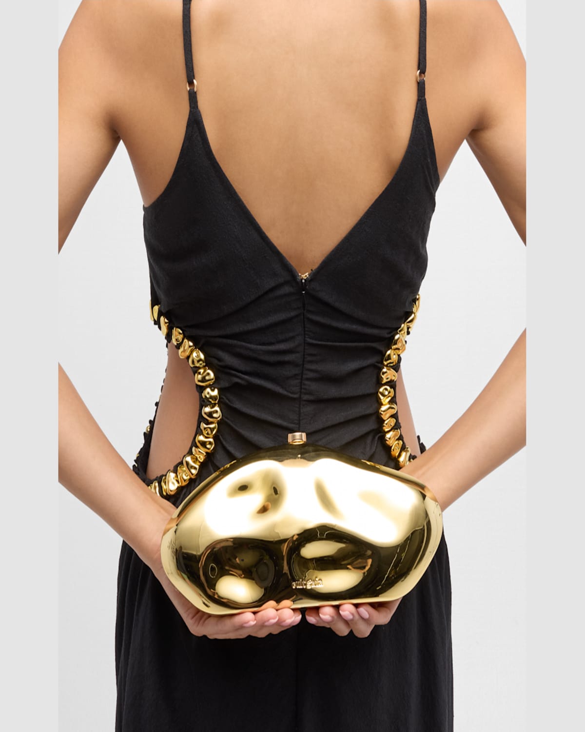 Cult Gaia Caldera Metallic Acrylic Clutch In Shiny Gold