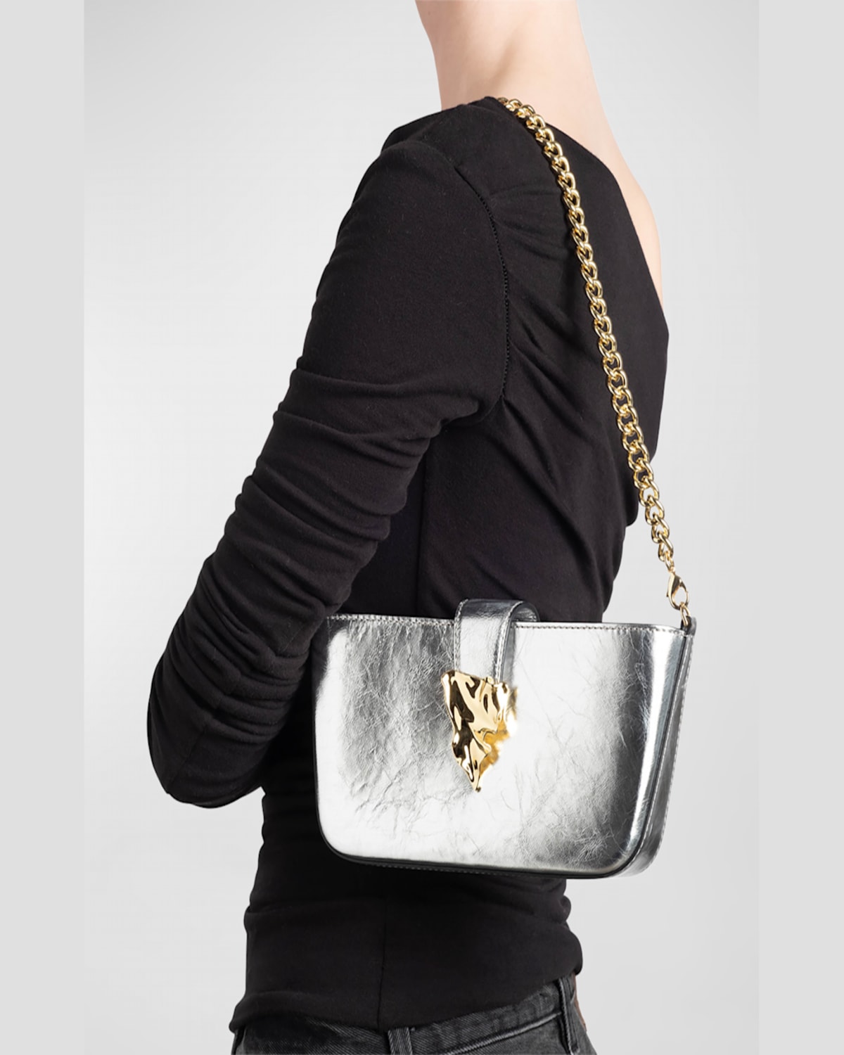 ALEXIS BITTAR THE CRUMPLE CONVERTIBLE METALLIC LEATHER CROSSBODY BAG 