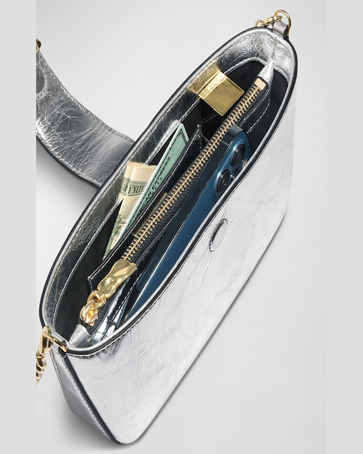 ALEXIS BITTAR THE CRUMPLE CONVERTIBLE METALLIC LEATHER CROSSBODY BAG 