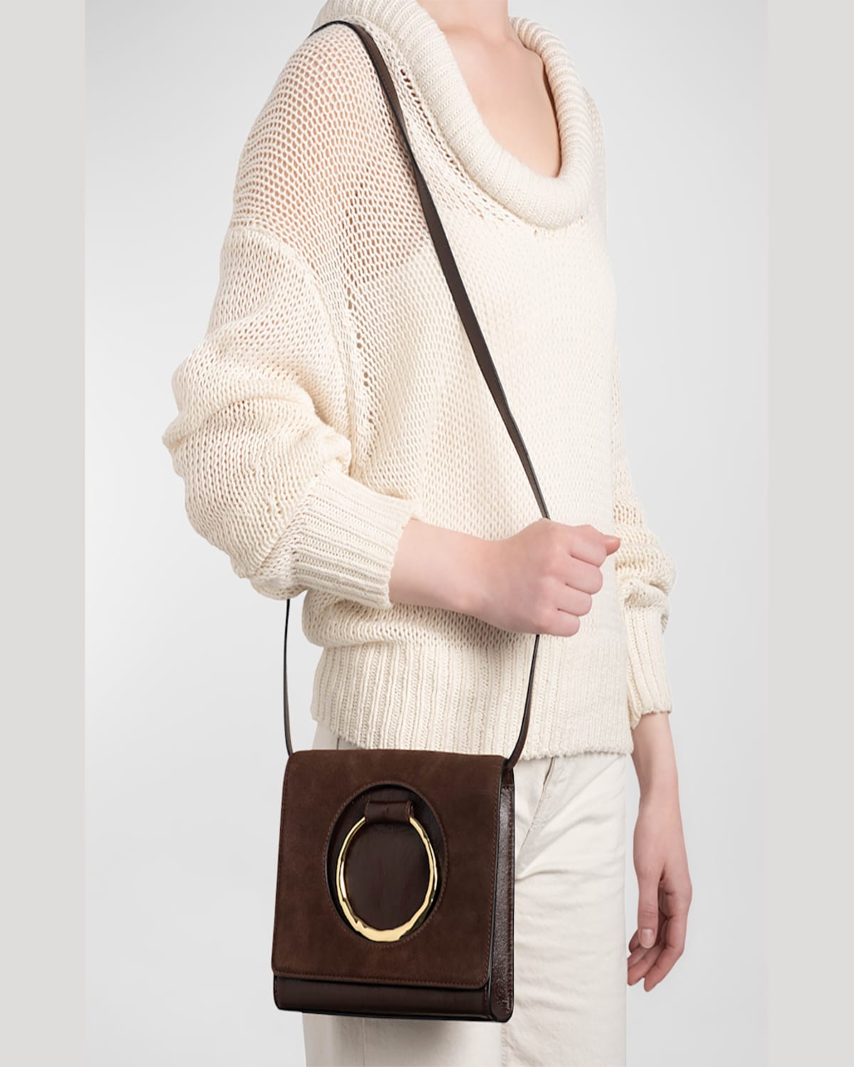Alexis Bittar The Hunter Convertible Mix Leather Crossbody Bag In Chocolate