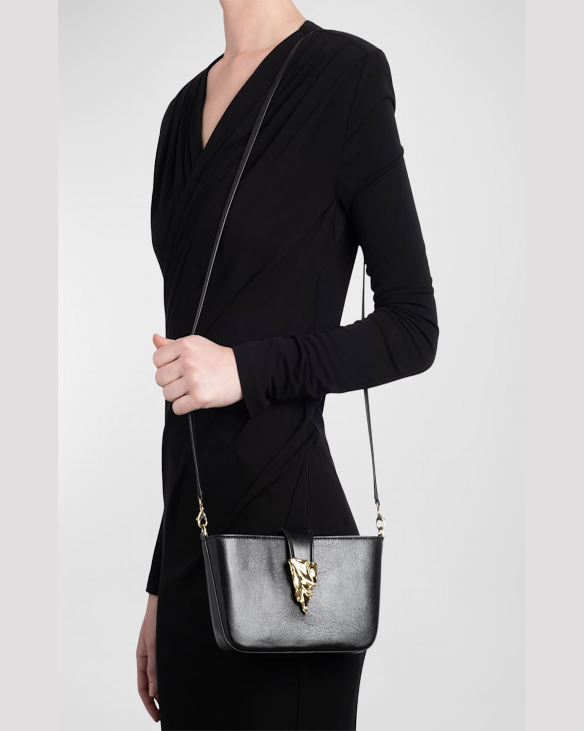 Shop Alexis Bittar The Crumple Convertible Leather Crossbody Bag In Black