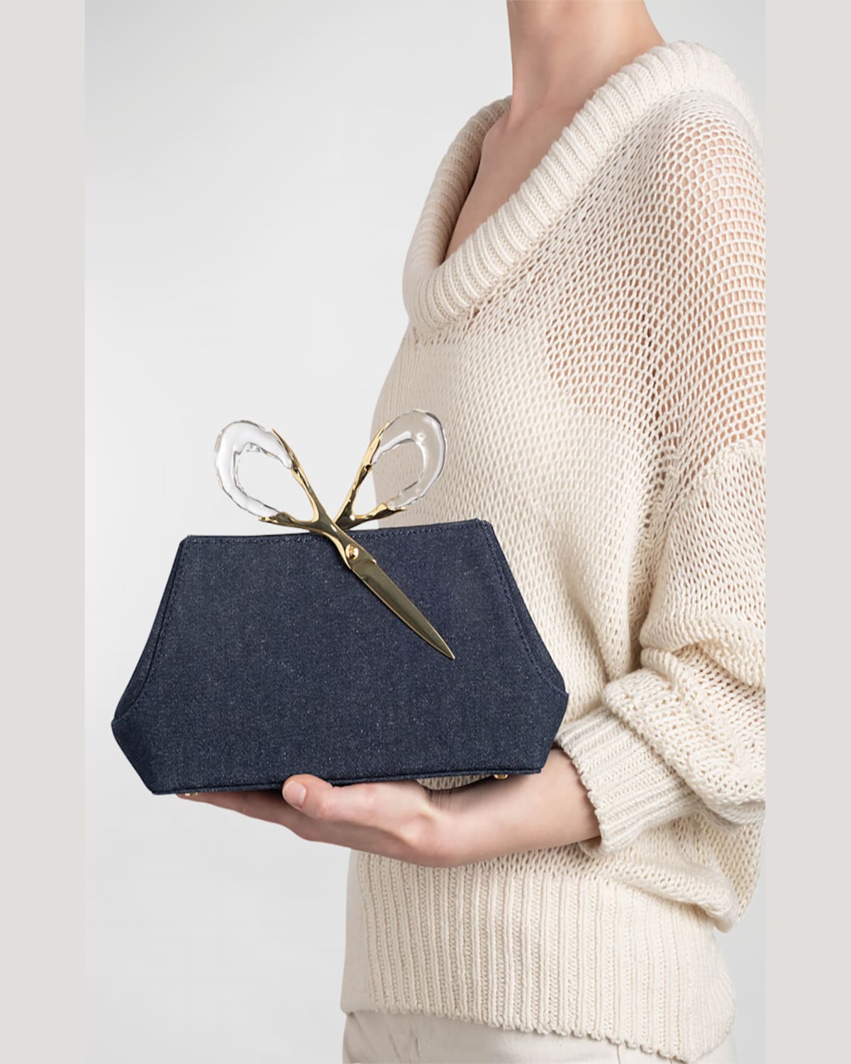 ALEXIS BITTAR THE SCISSOR DENIM CLUTCH BAG 
