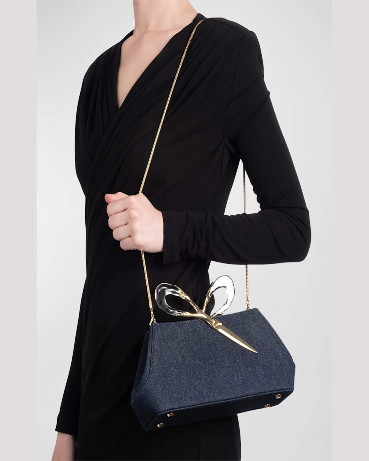ALEXIS BITTAR THE SCISSOR DENIM CLUTCH BAG 
