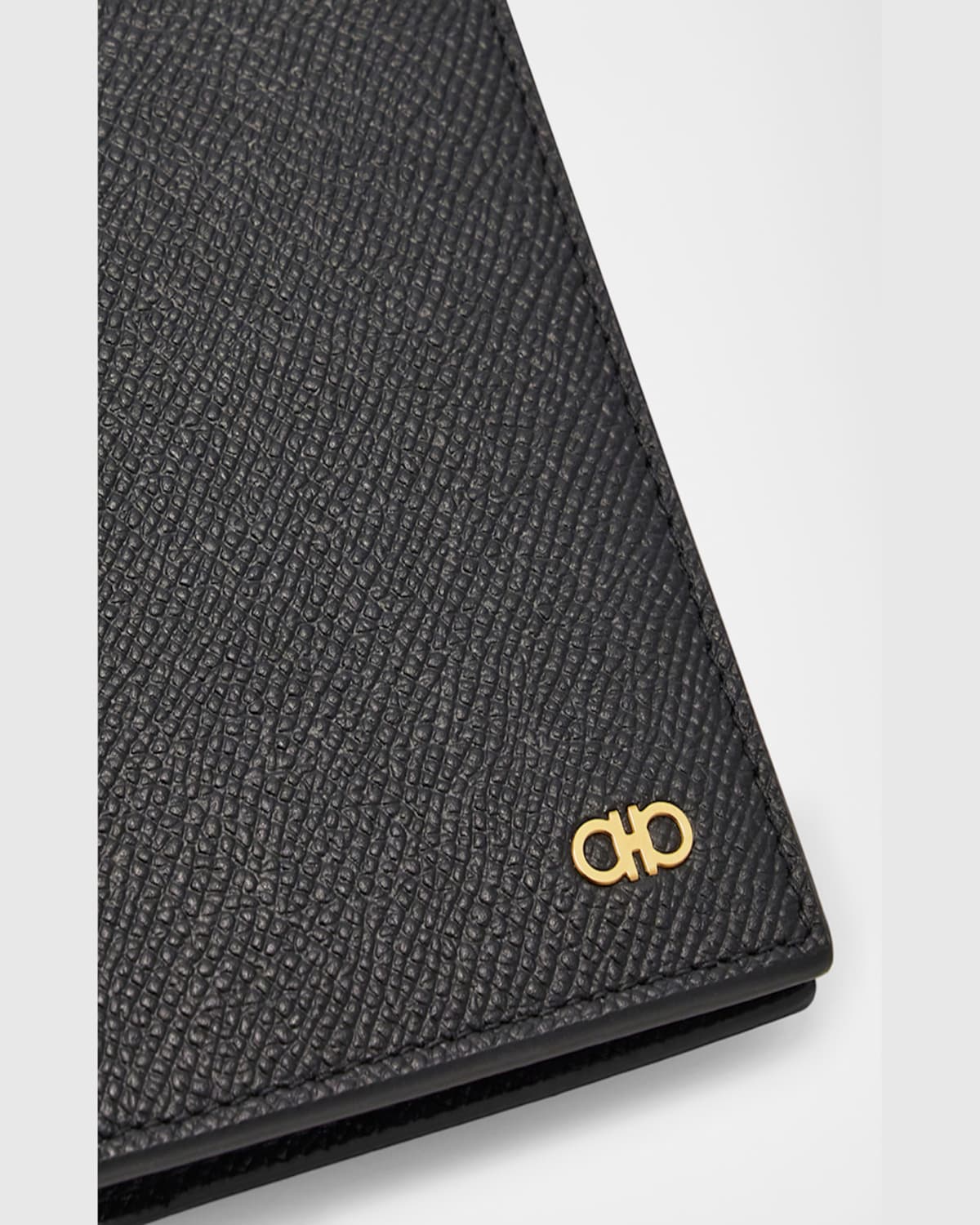 Shop Ferragamo Men's Micro-gancio Leather Passport Holder In Nero