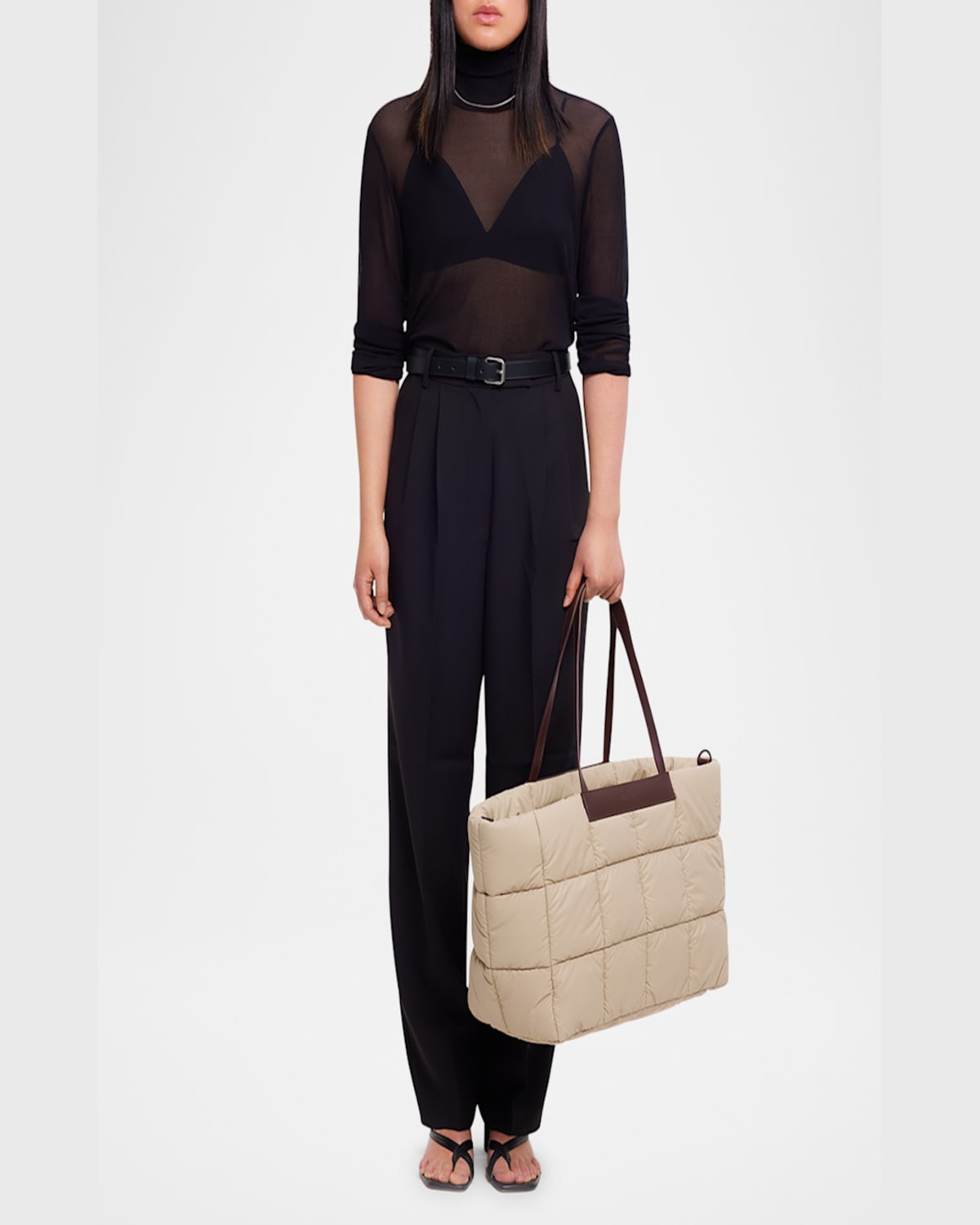 Veecollective Porter Quilted Nylon East-west Tote Bag In Beige Brown