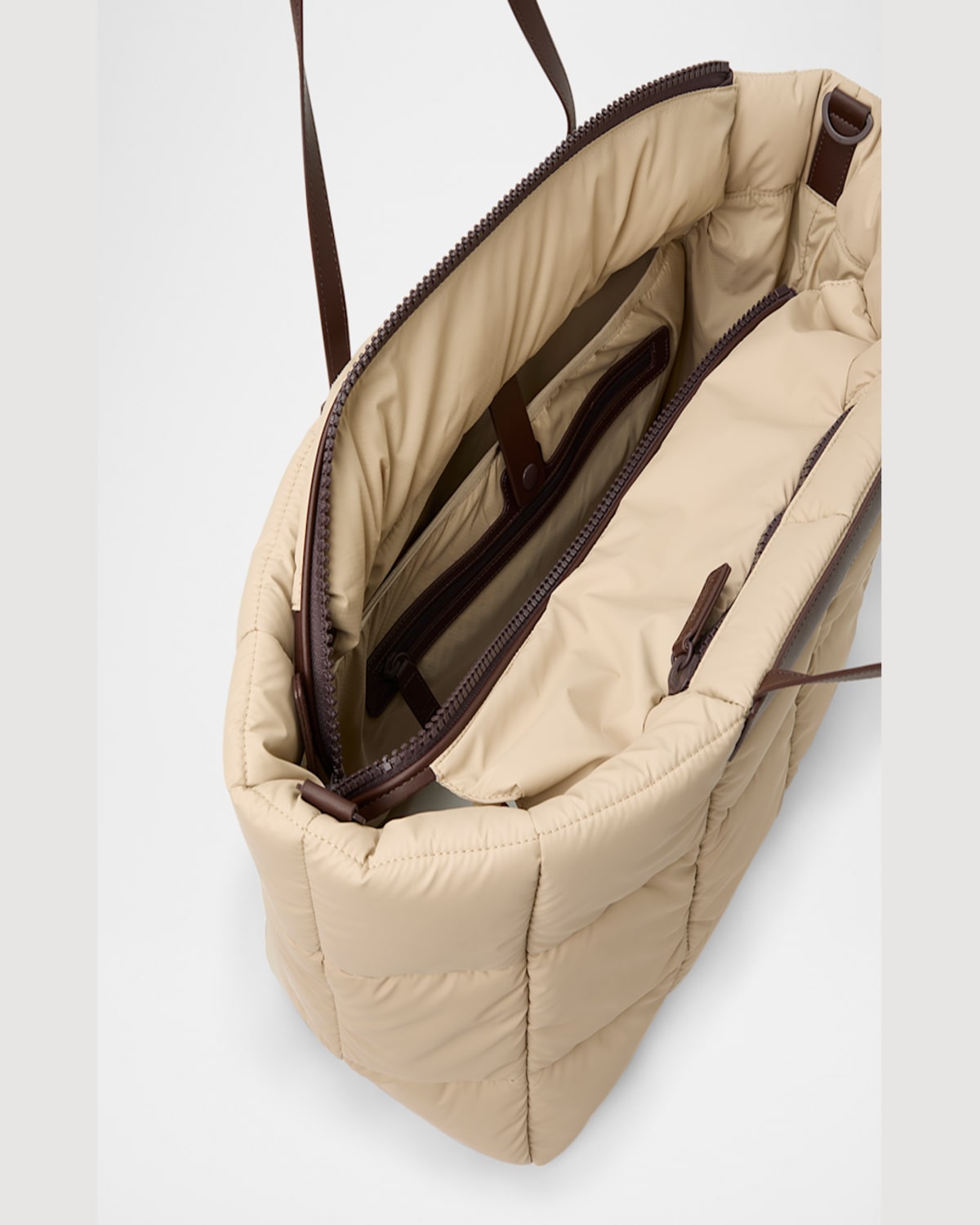 Veecollective Porter Quilted Nylon East-west Tote Bag In Beige Brown