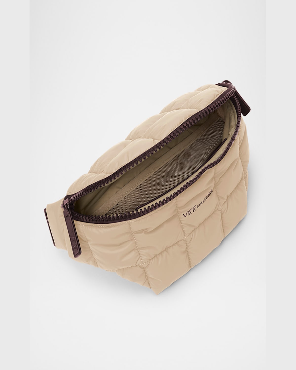 Veecollective Porter Sling Quilted Belt Bag In Beige Brown