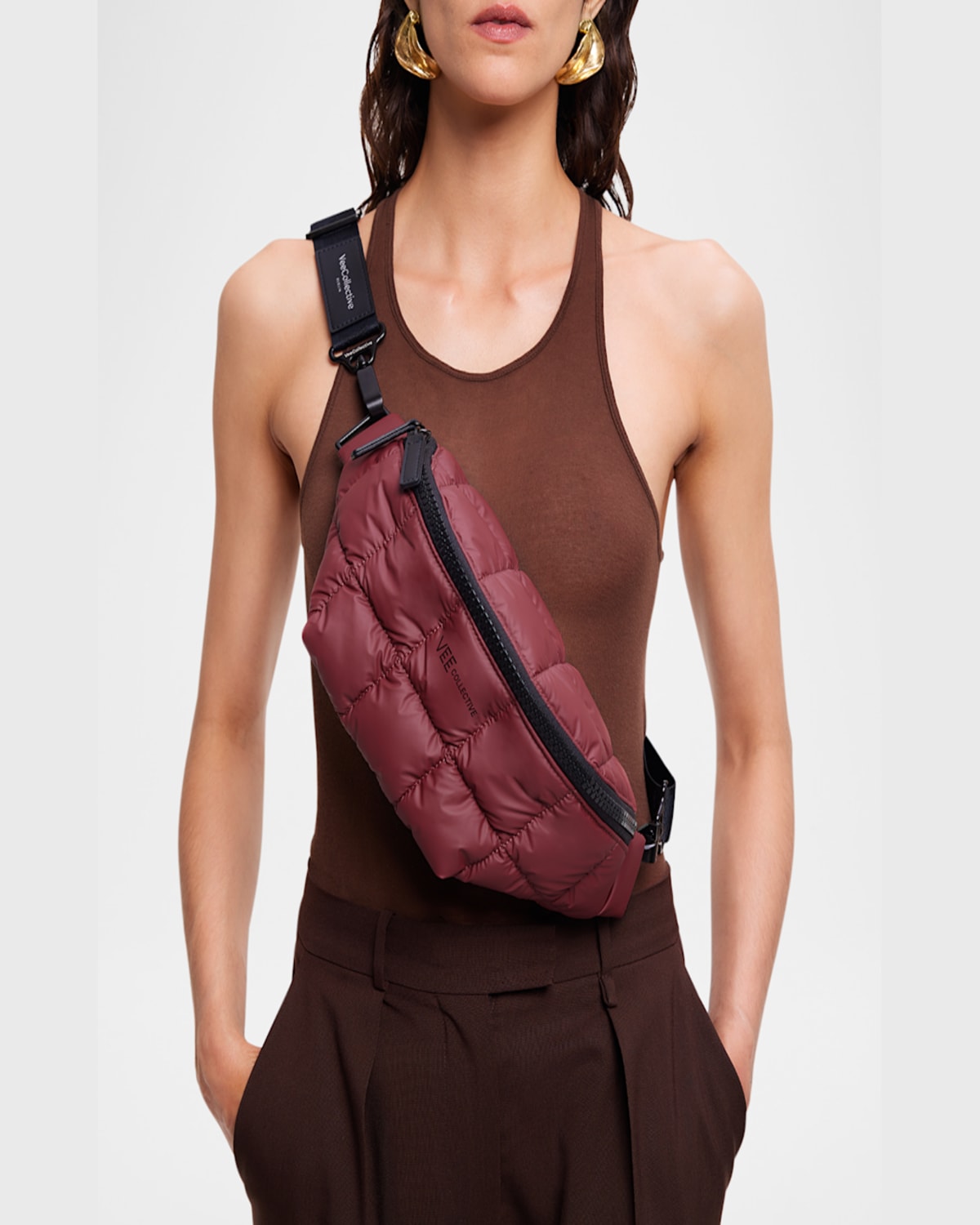Veecollective Porter Sling Quilted Belt Bag In Red Black