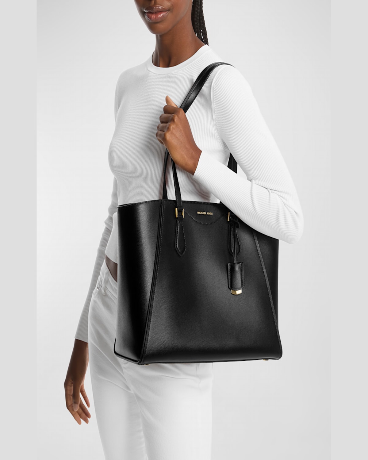Shop Michael Michael Kors Taryn Calf Leather Tote Bag In Black