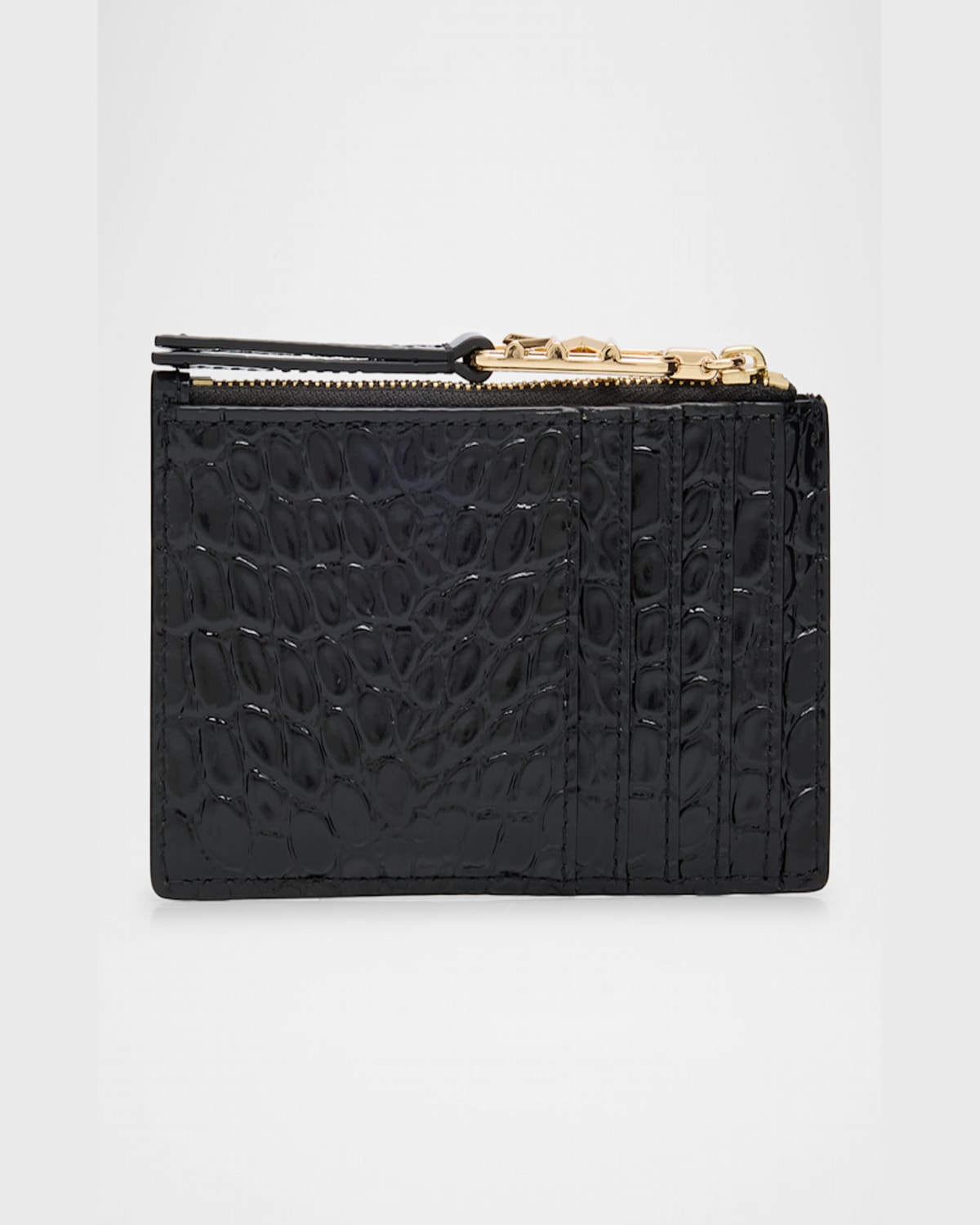 Michael Michael Kors Empire Croc-embossed Leather Card Holder In Black