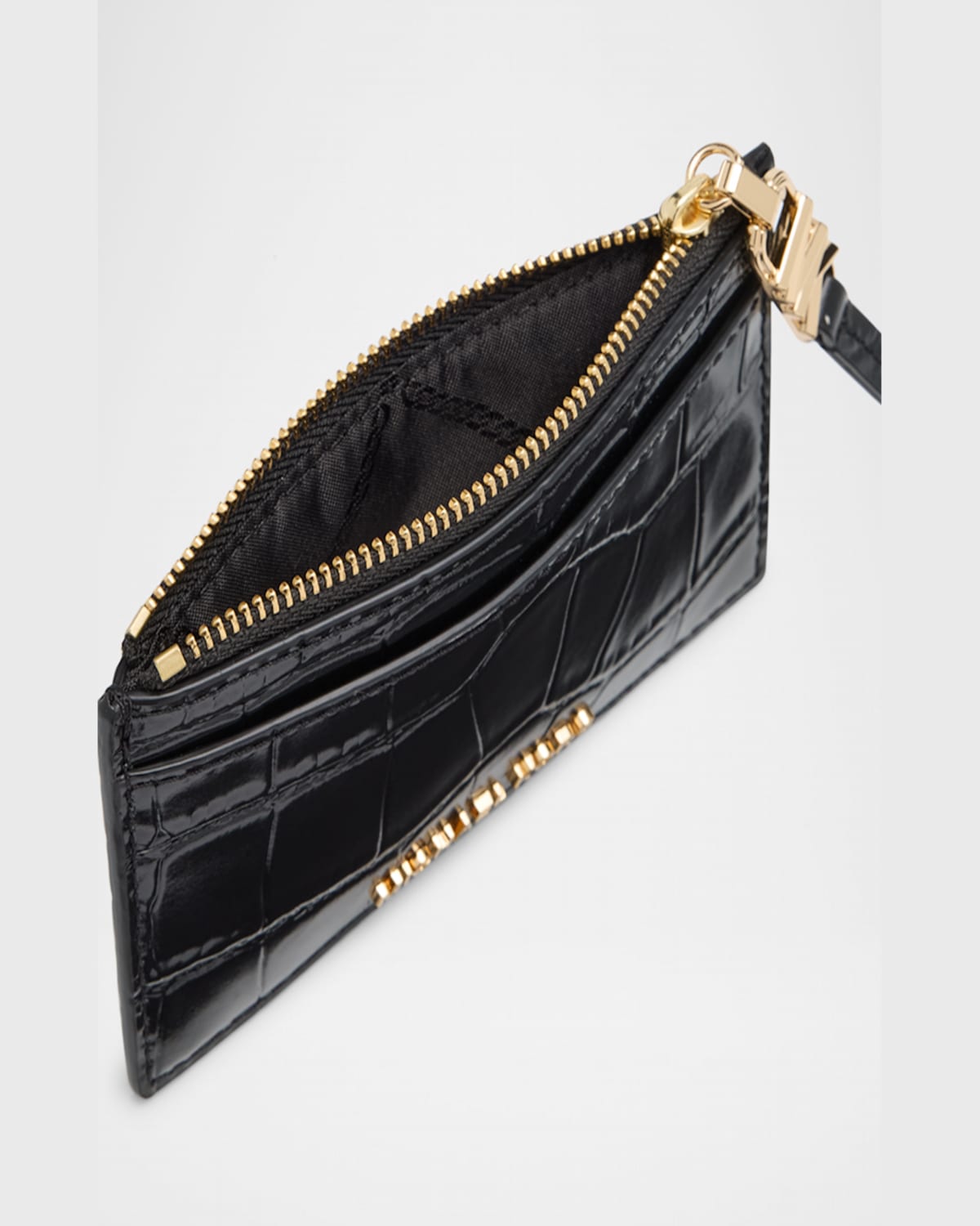 Michael Michael Kors Empire Croc-embossed Leather Card Holder In Black