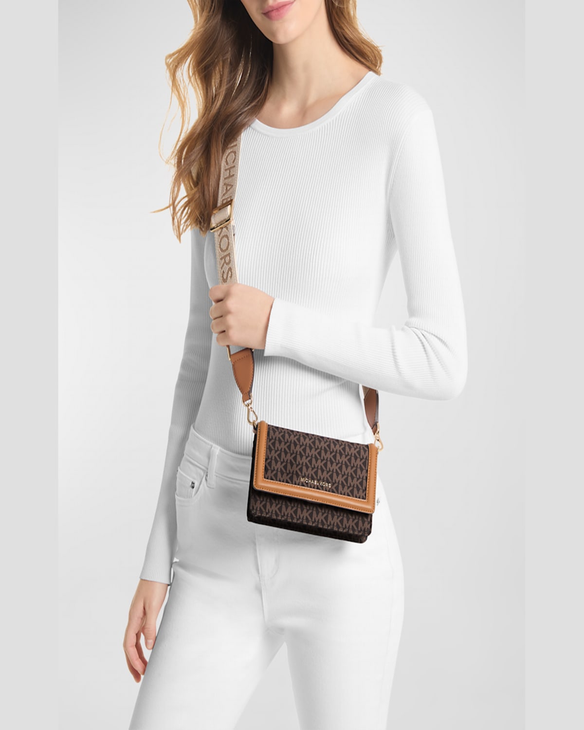 Michael Michael Kors Jet Set Small Phone Monogram Crossbody Bag In Brnacorn