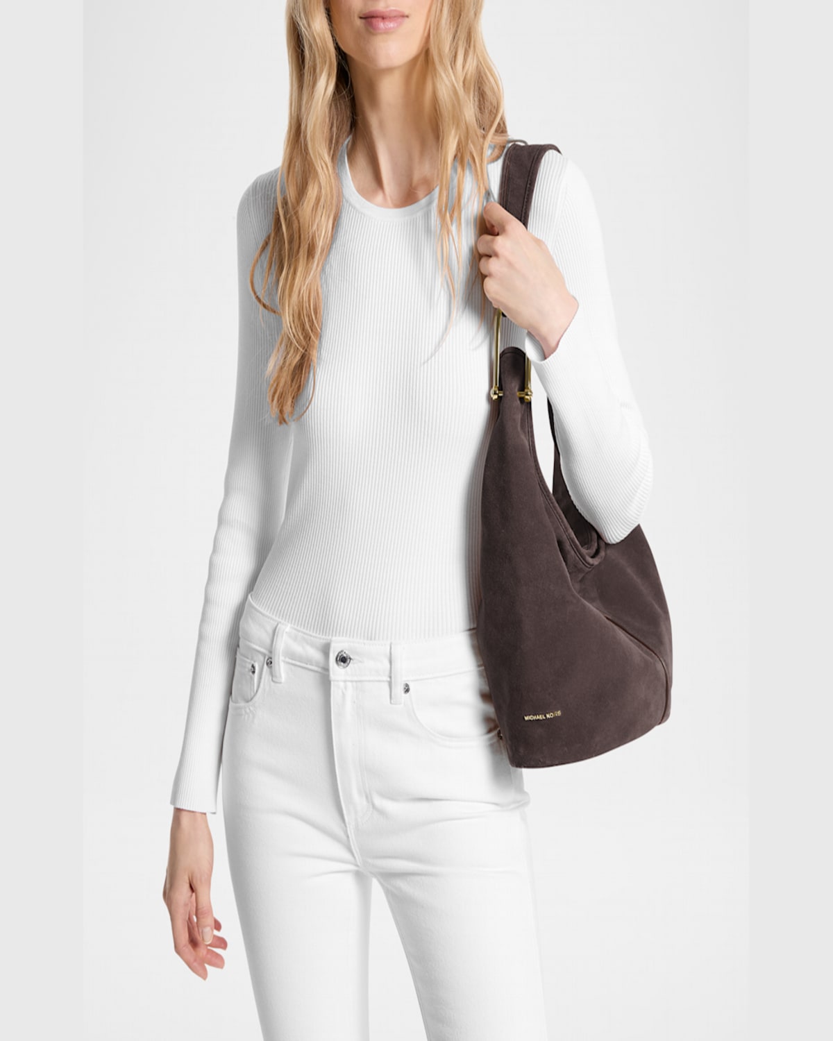 Shop Michael Michael Kors Sonny Suede Hobo Bag In Chocolate