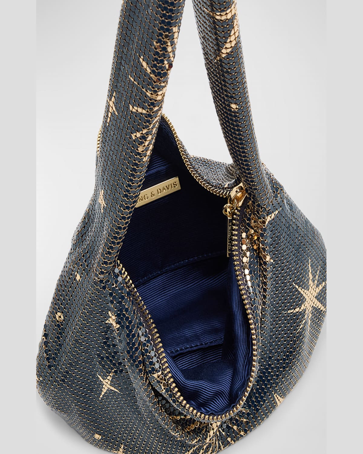 Whiting & Davis Diana Star-print Mesh Hobo Bag In Blue Pewter