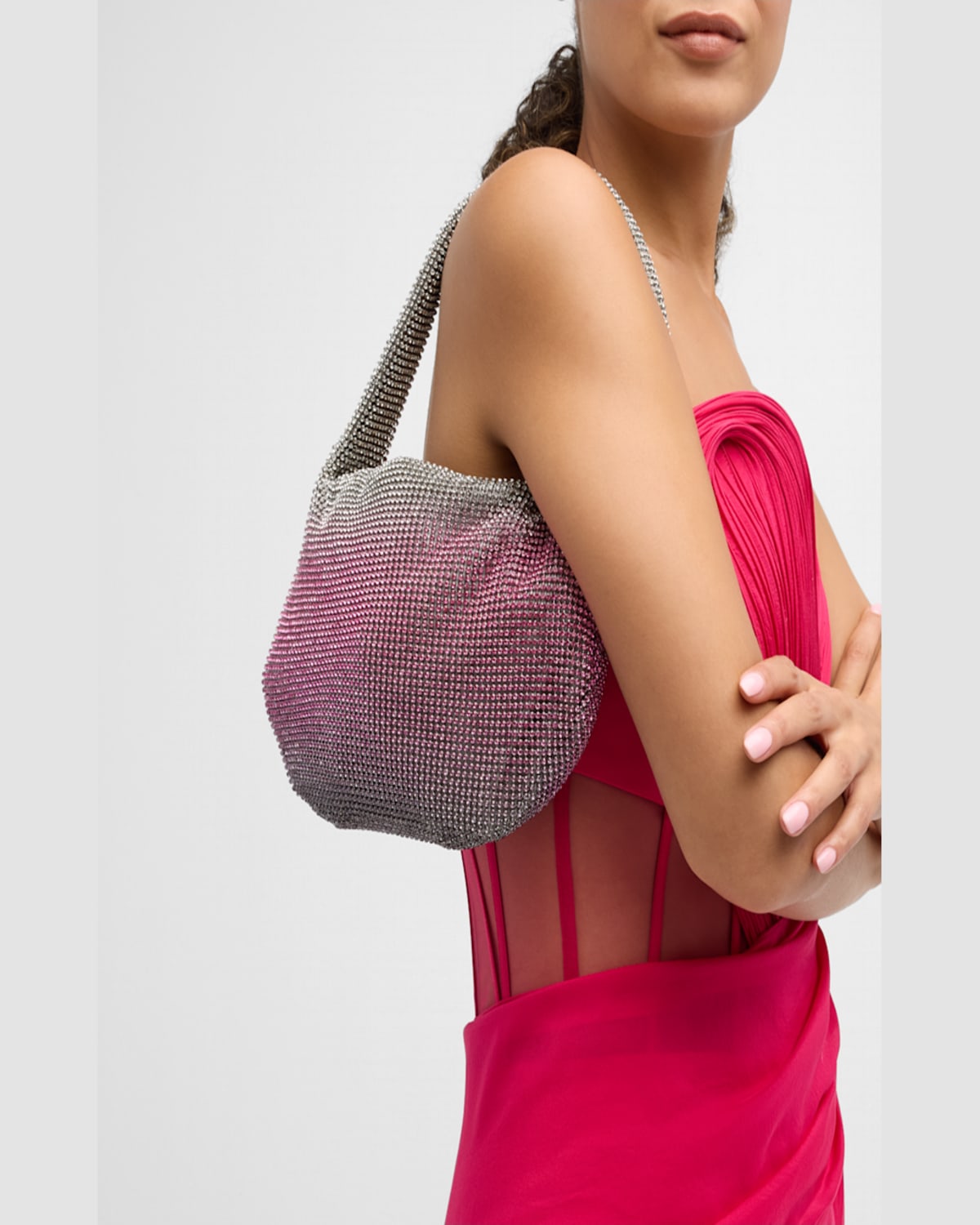 Whiting & Davis Adrienne Two-tone Crystal Hobo Bag In Pink Crystal