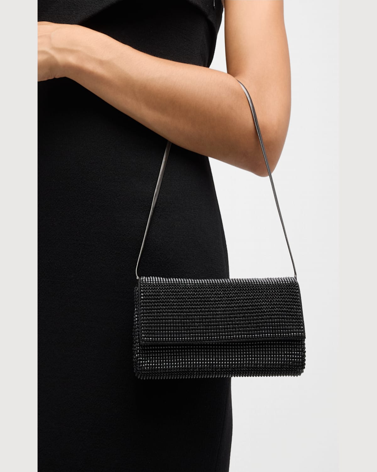 Whiting & Davis Pyramid Envelope Mesh Clutch Bag In Black