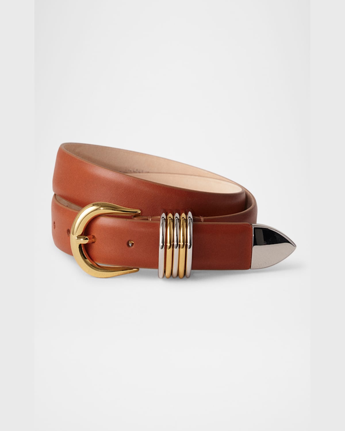 Dehanche Hollyhock Mix Metal Leather Belt In Terre Silver Gold
