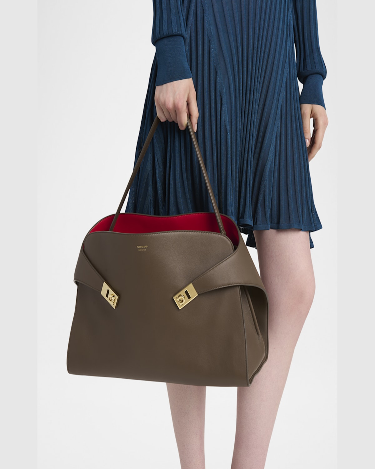 Ferragamo Large Hug Soft Bi-color Shoulder Bag In Clay