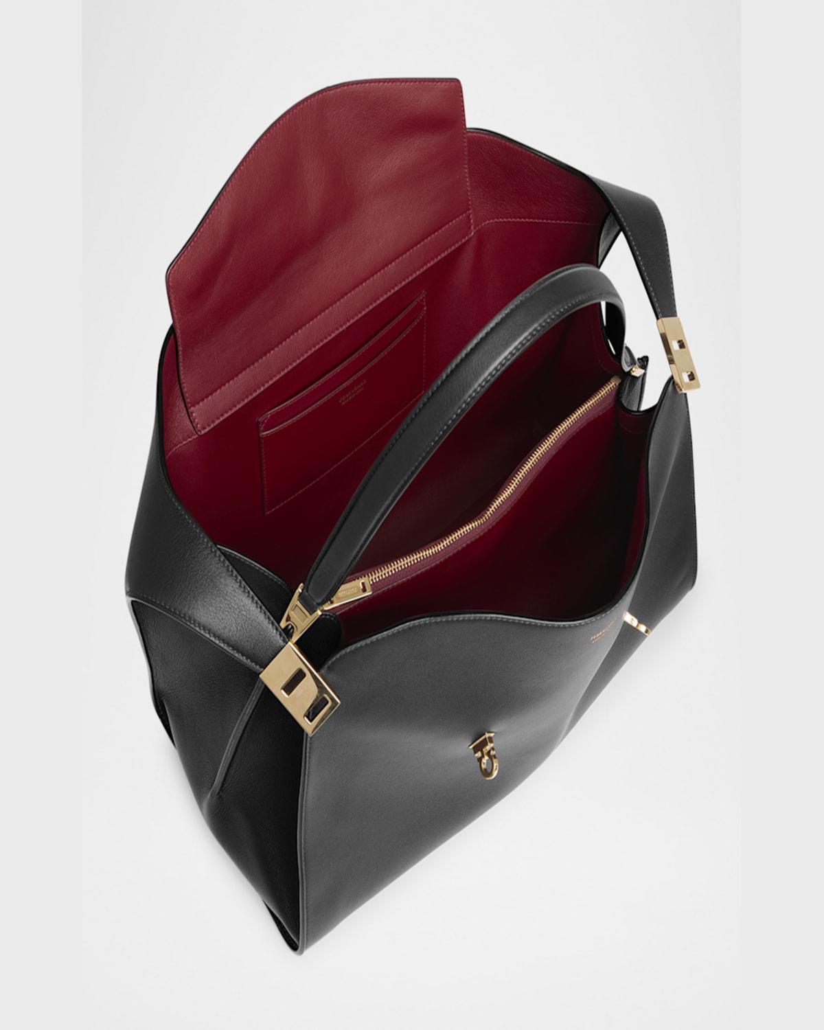 Ferragamo Structured Shoulder Bag Top Handle In Nero