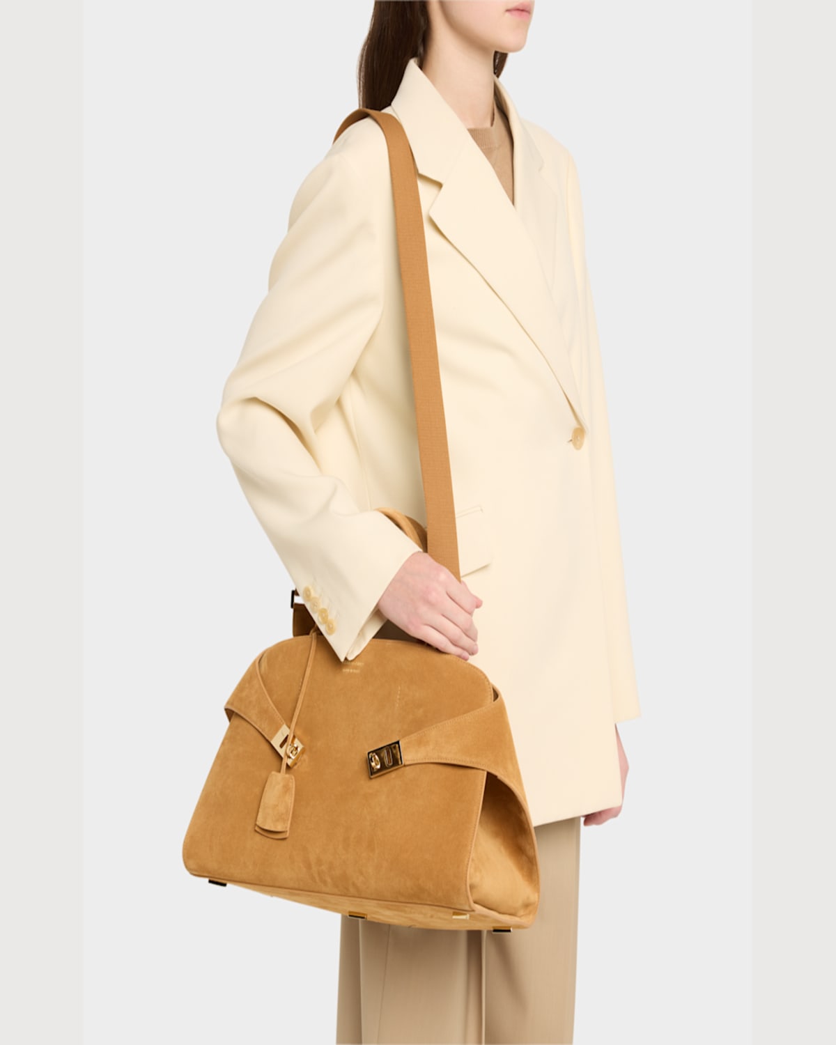Ferragamo Hug Suede Top-handle Bag In Naturale