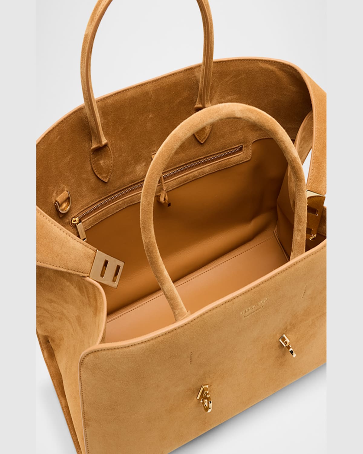 Ferragamo Hug Suede Top-handle Bag In Naturale