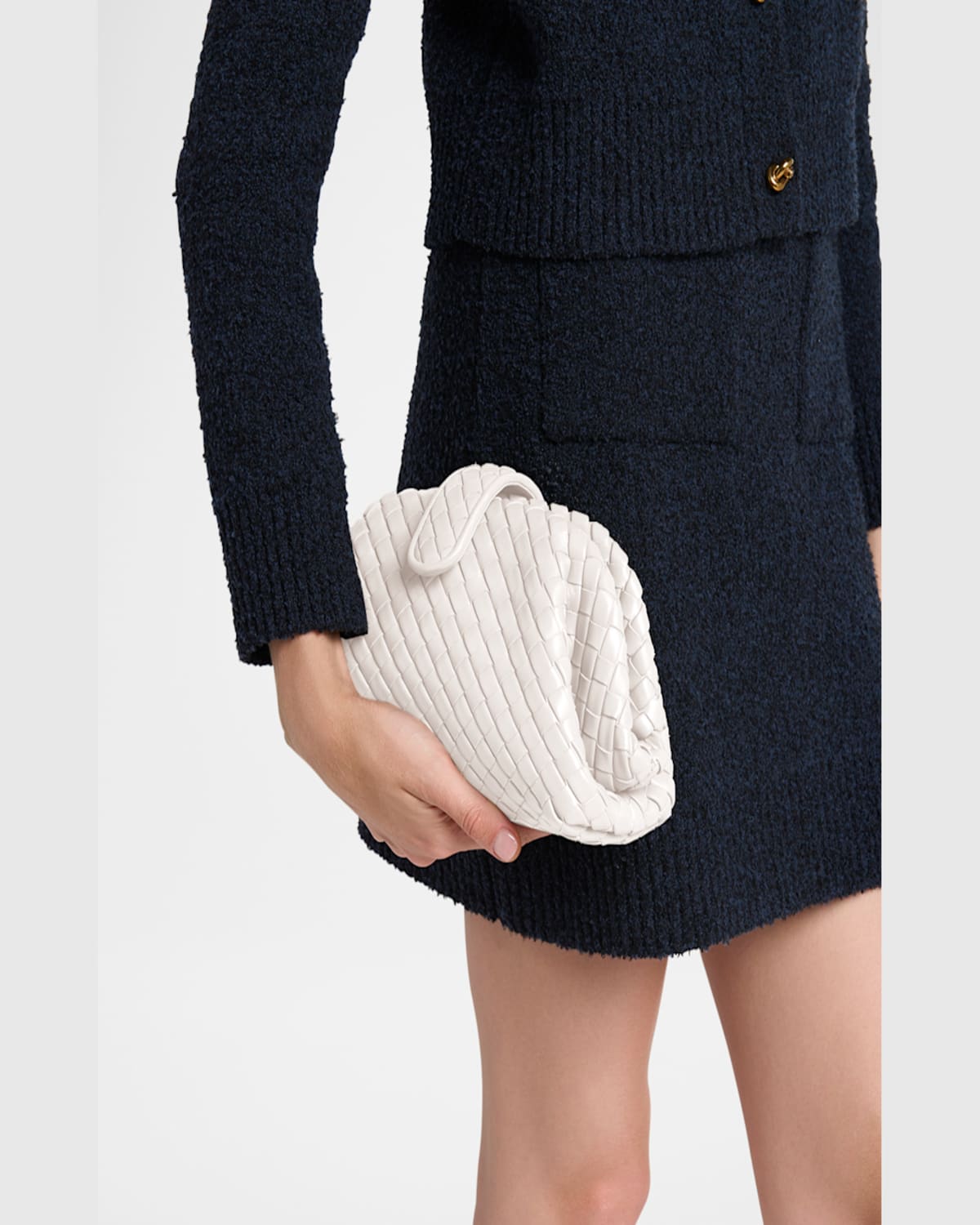Bottega Veneta Lauren 1980 Mini Clutch Bag With Chain Strap In Chalk