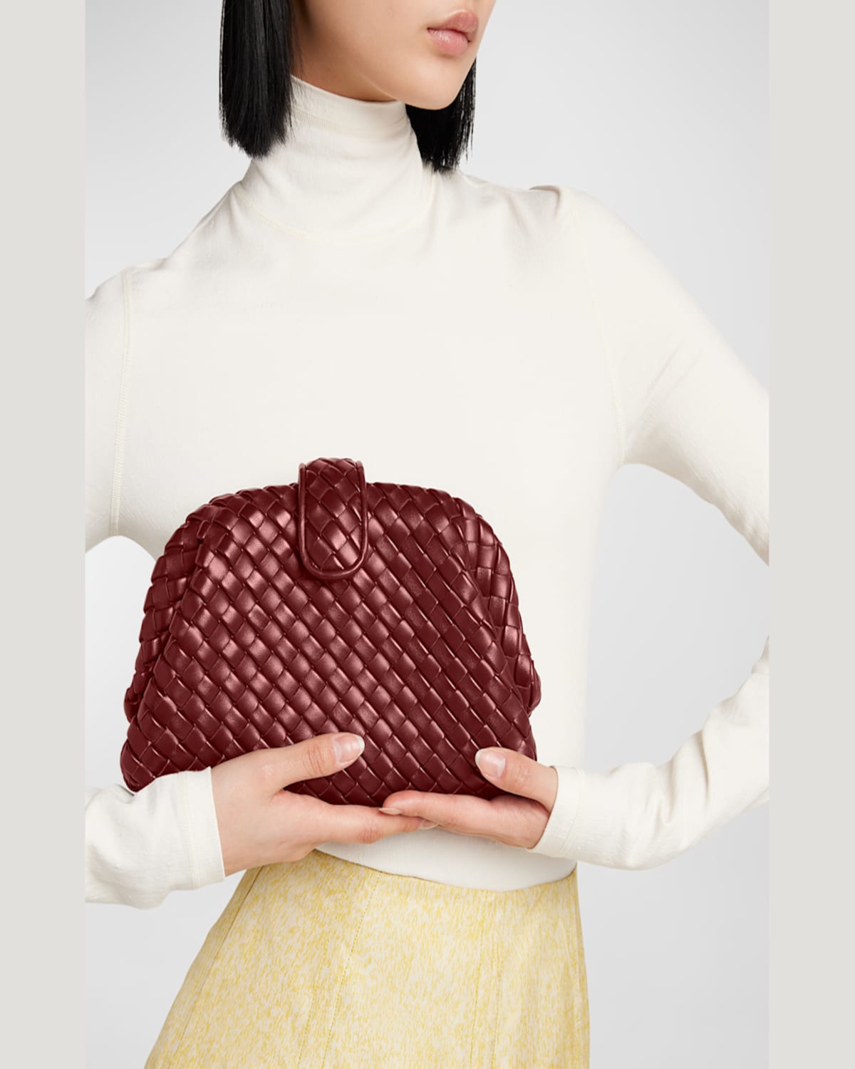 Bottega Veneta Lauren 1980 Mini Clutch Bag With Chain Strap In Chalk