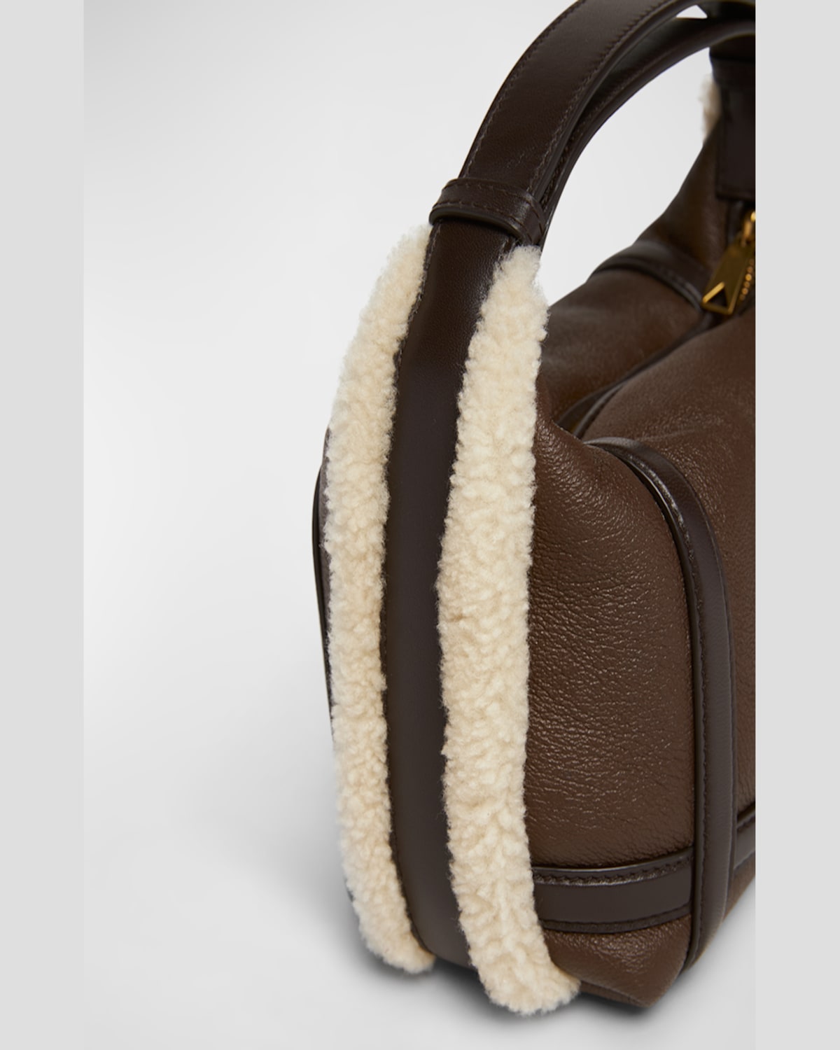 Shop Bottega Veneta Wallace Mini Lamb Fur Top-handle Bag In Light Brown Teddy