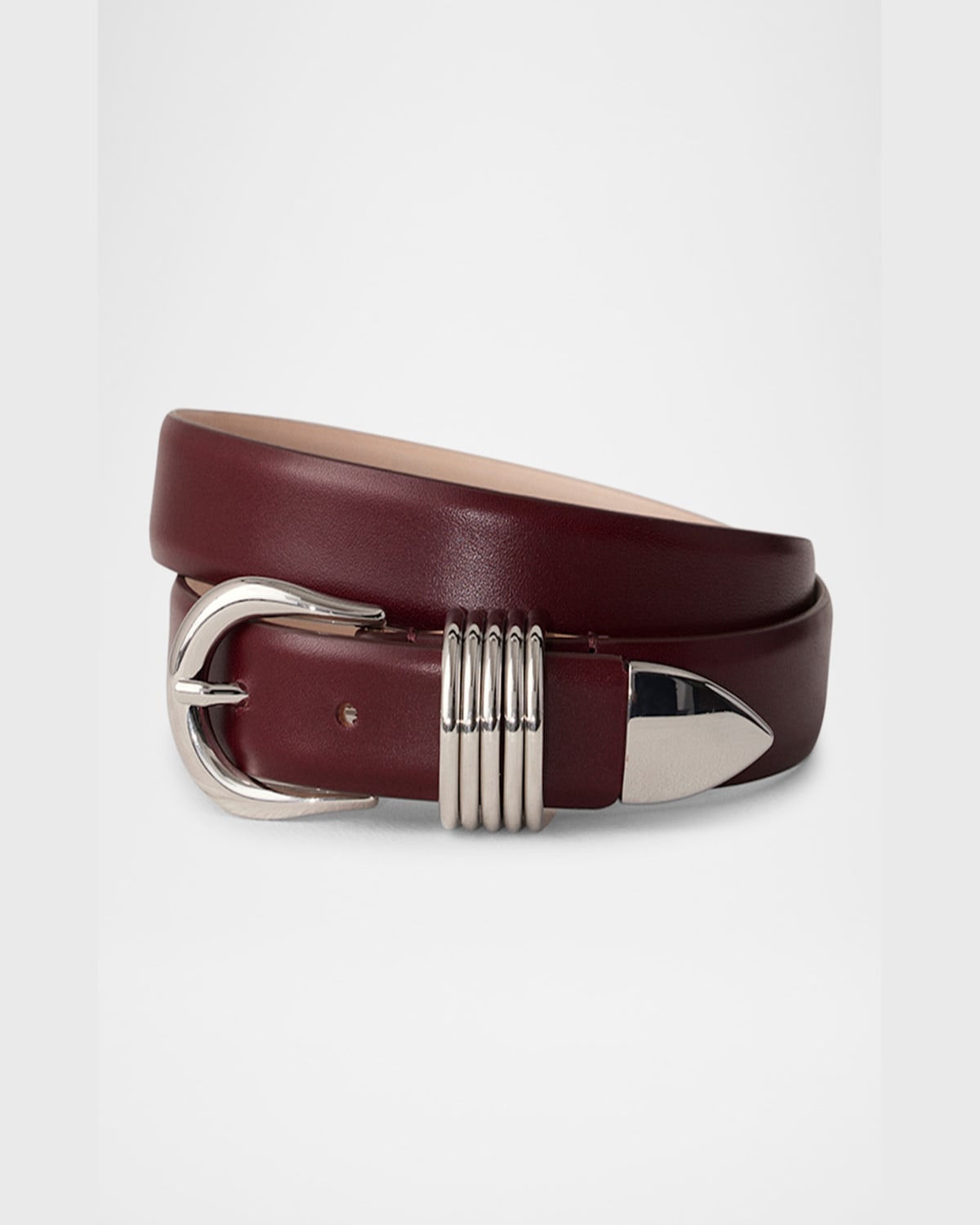 Dehanche Hollyhock Silver-buckle Calf-leather Belt In Bordeaux Silver