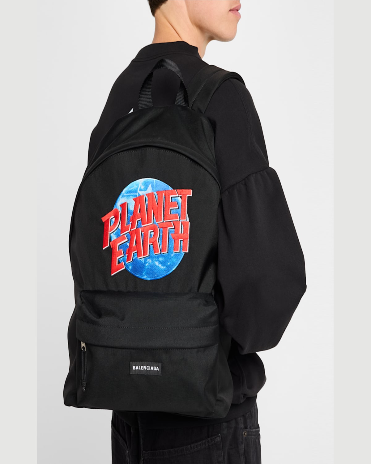 Shop Balenciaga Men's Explorer Planet Earth Backpack In 1075 Black/ Blue/ Red