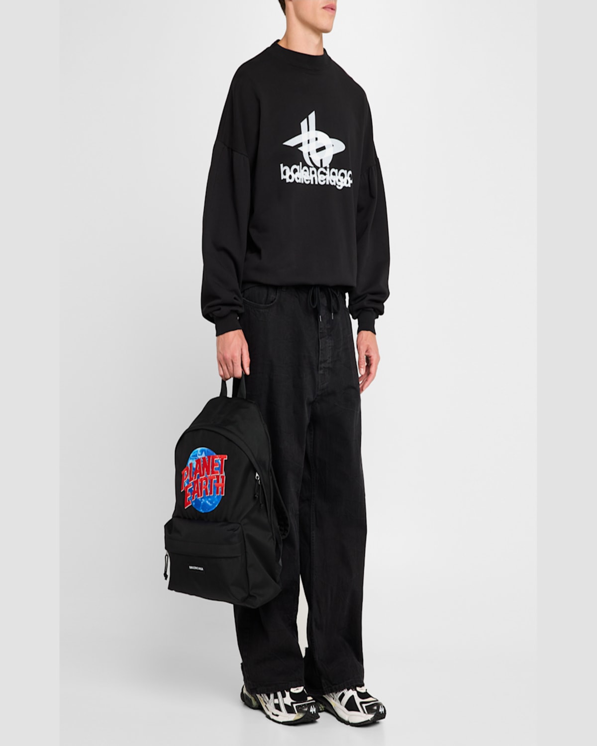 Shop Balenciaga Men's Explorer Planet Earth Backpack In 1075 Black/ Blue/ Red