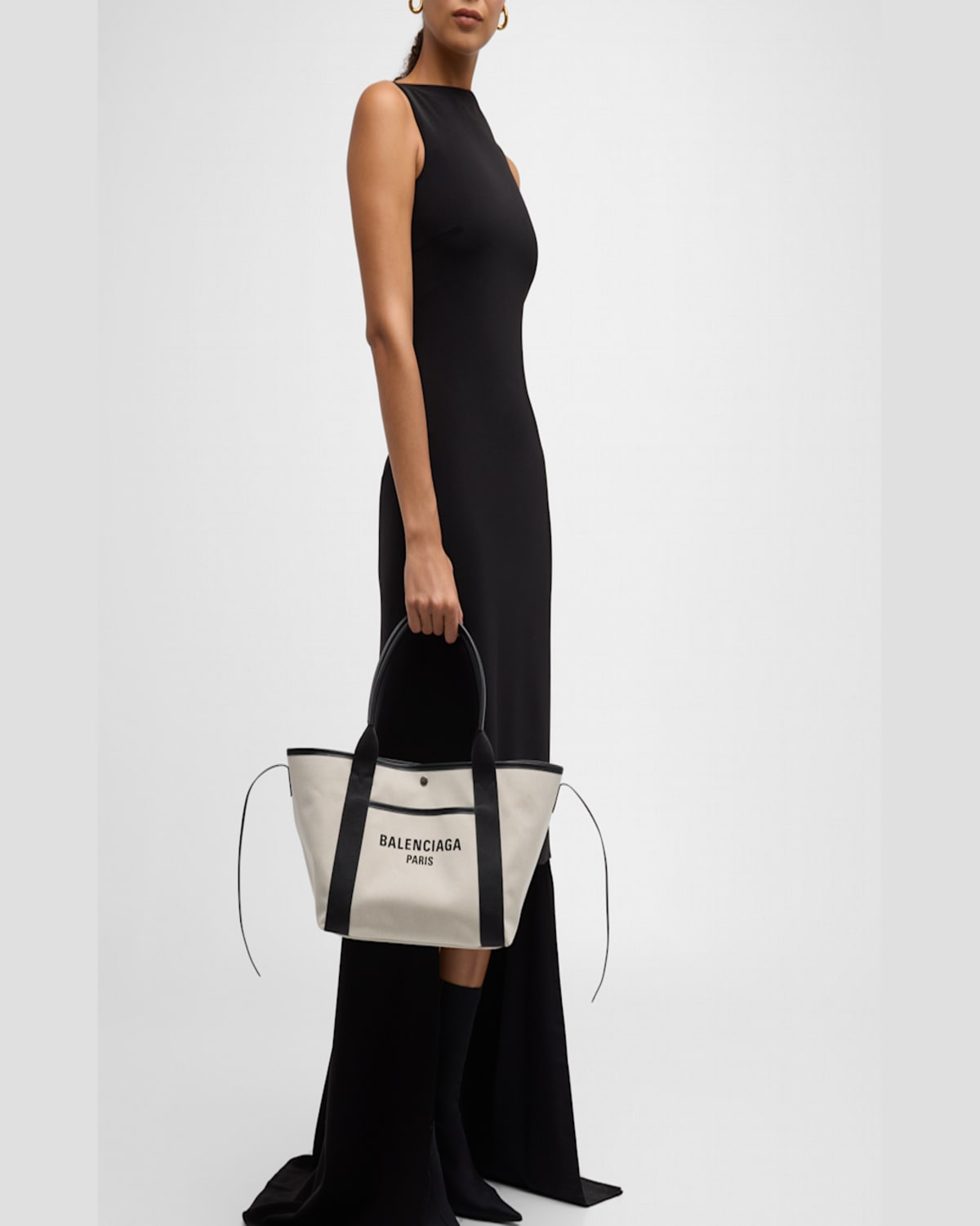 Balenciaga Blackwhite Biarritz S Shopping Bag In Natural/black