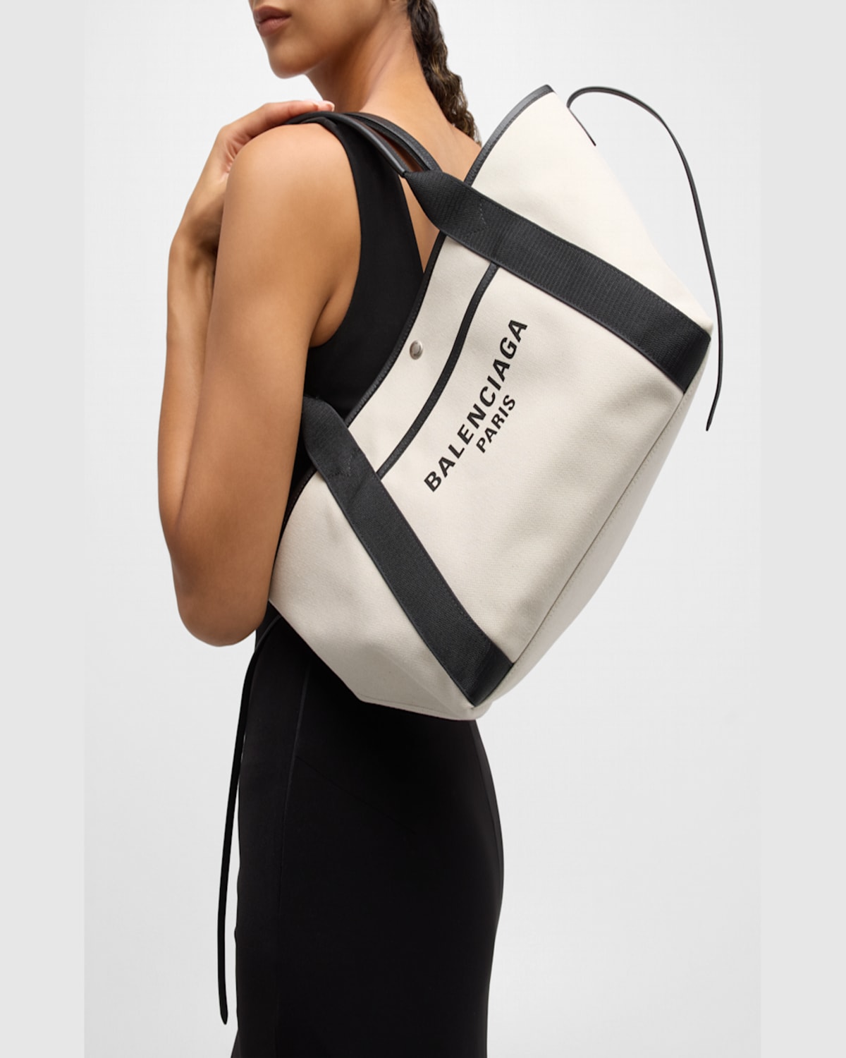 Balenciaga Blackwhite Biarritz S Shopping Bag In Natural/black