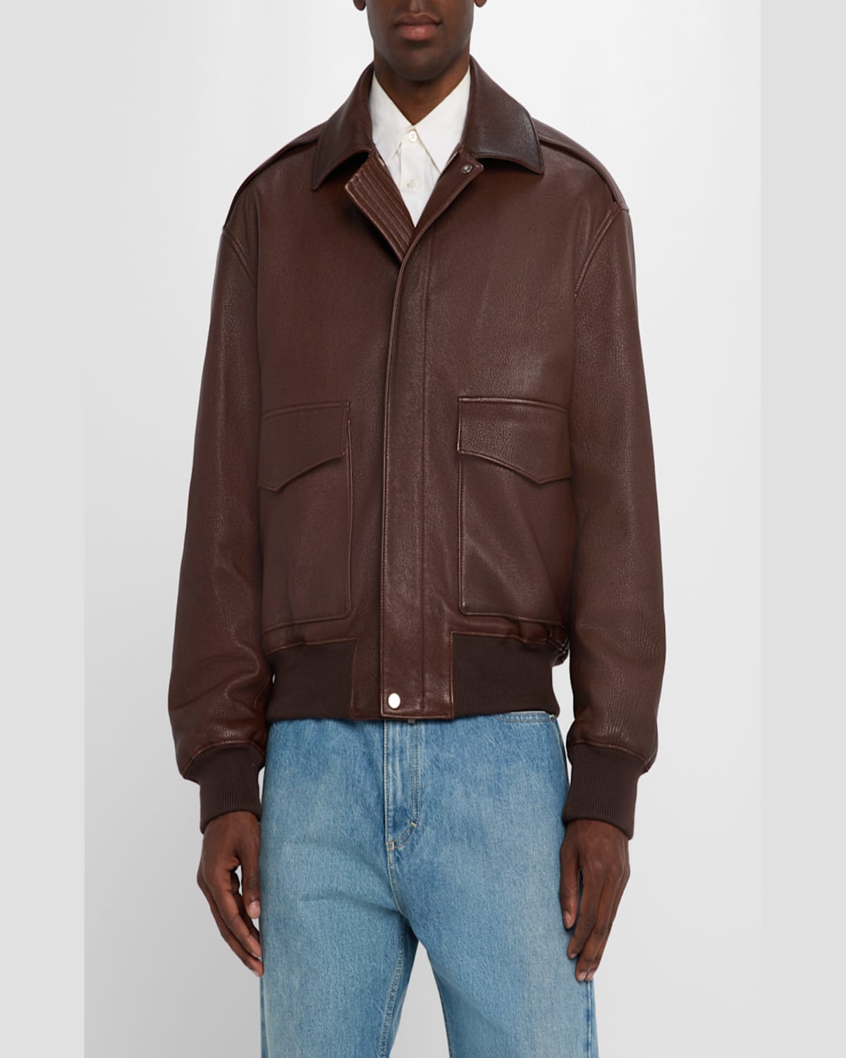 Ferragamo Men's Leather Blouson Jacket In Brown