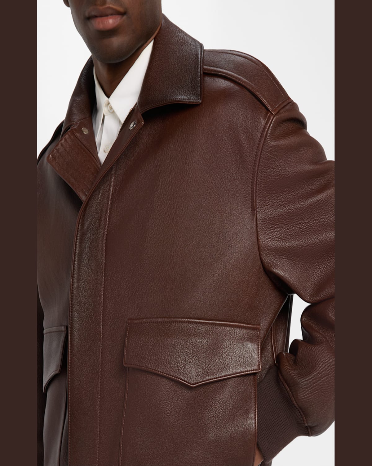 Ferragamo Men's Leather Blouson Jacket In Brown