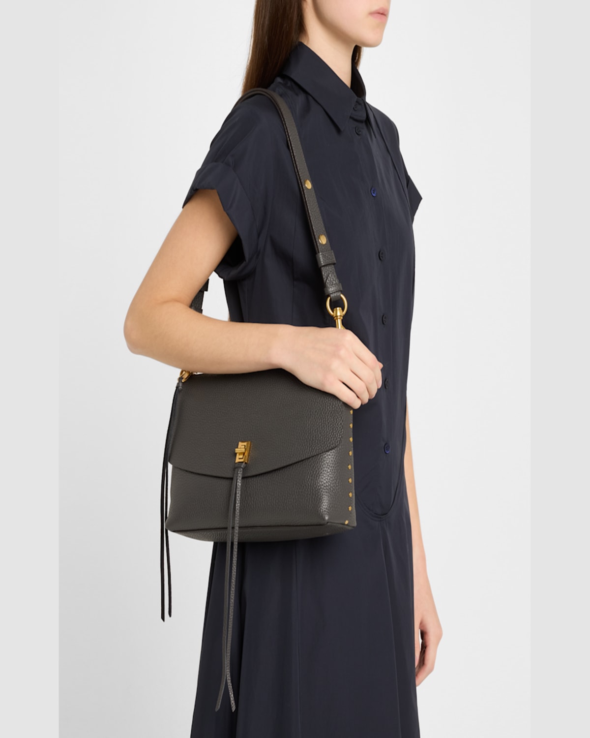 Rebecca Minkoff Darren Zip Leather Shoulder Bag In Shadow