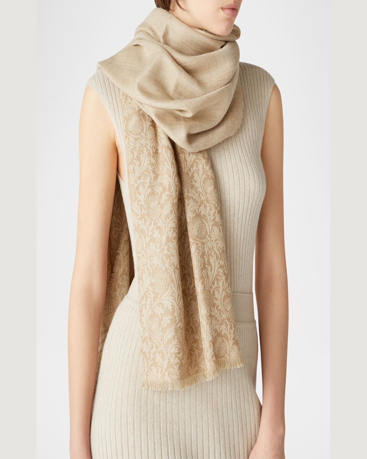 Loro Piana Printed Cashmere-silk Scarf In Pale Biscuit/sand