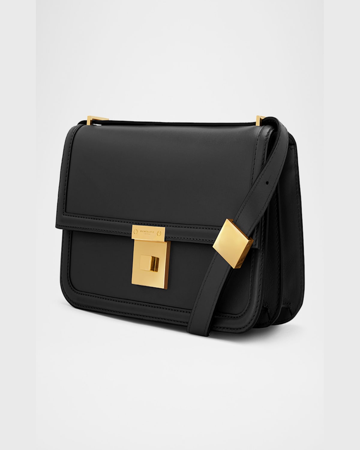 Demellier Paris Crossbody Smooth Leather Bag In Black Smooth