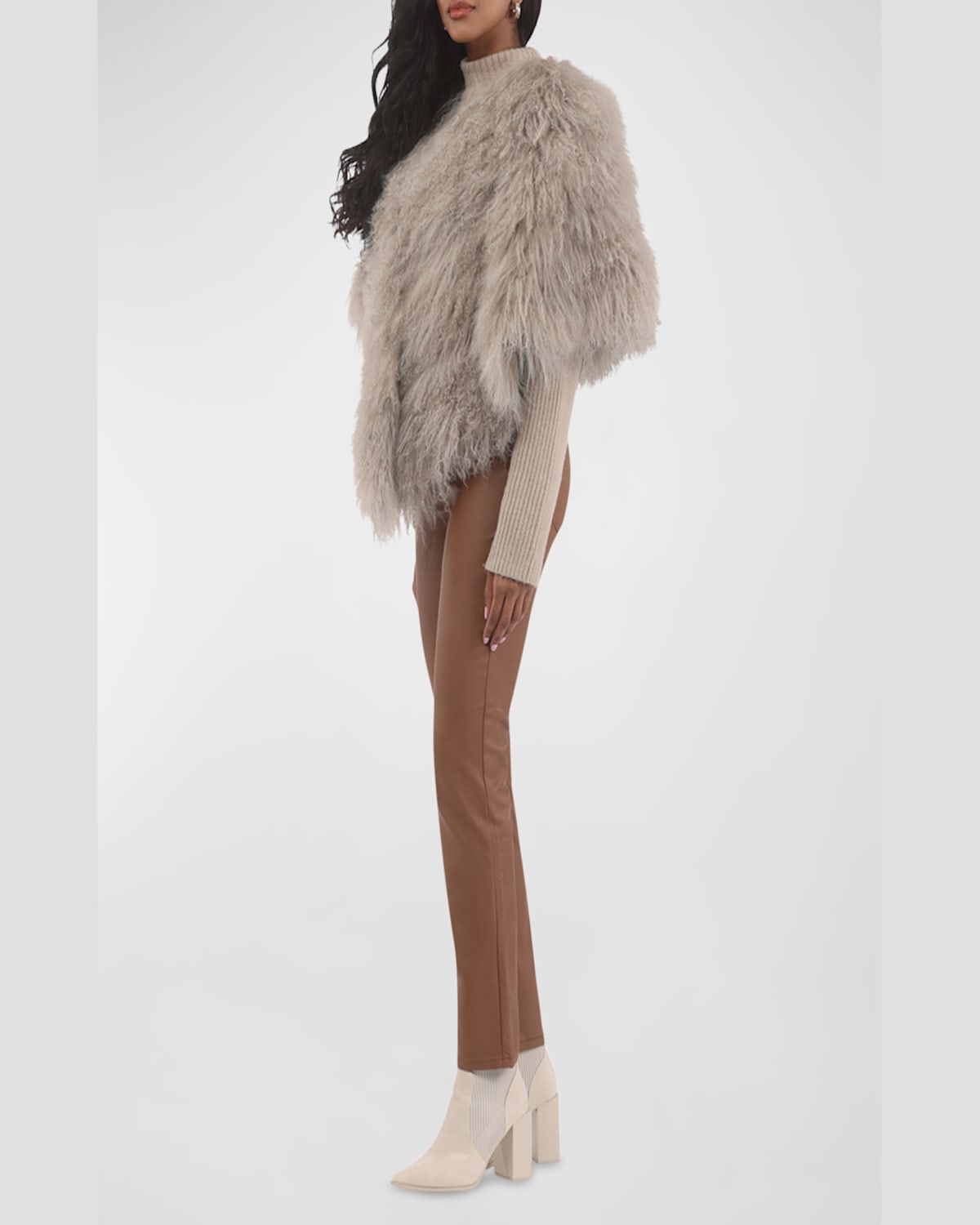 Gorski Select Mongolian Lamb Shearling Shawl In Silver Blue