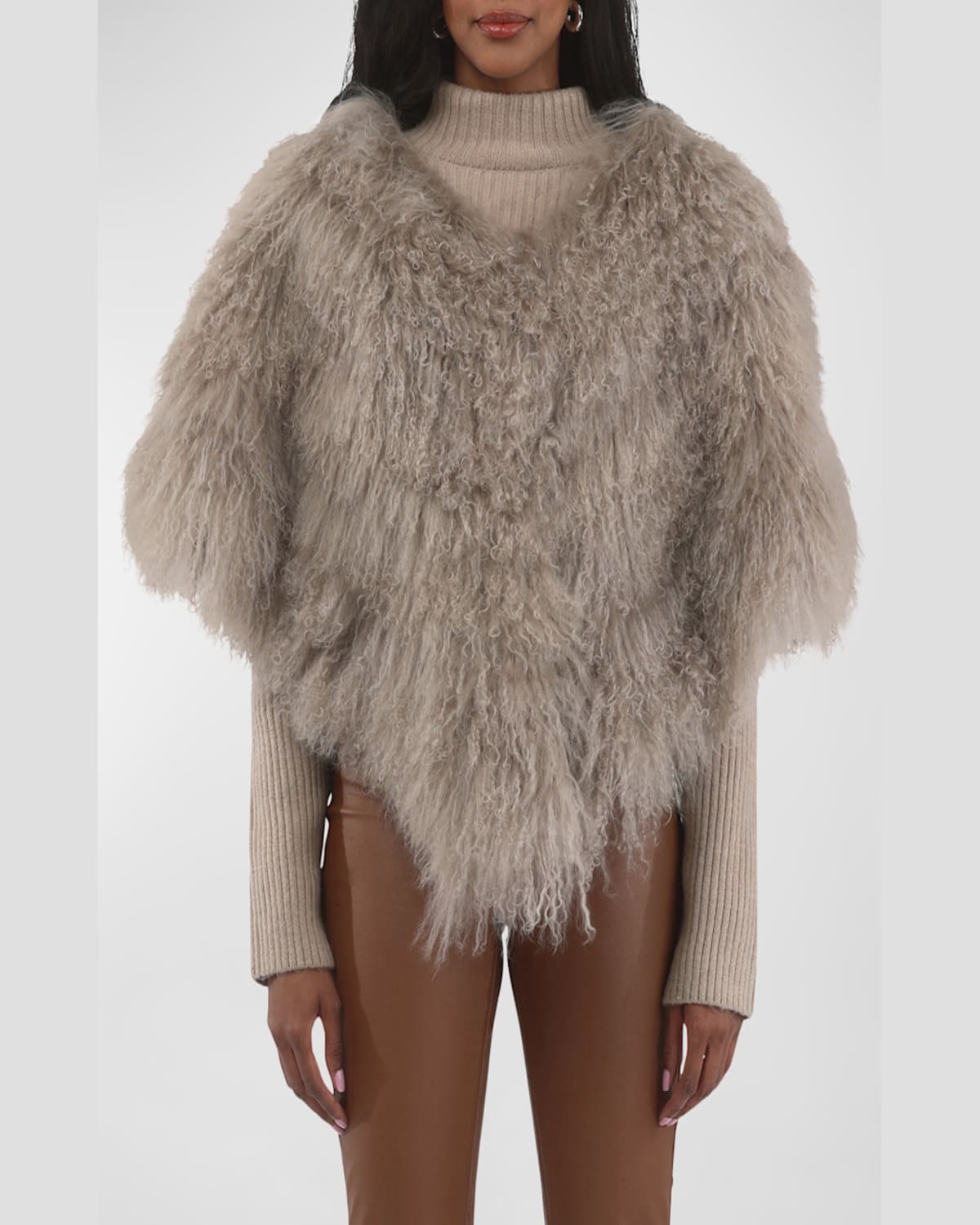 Gorski Select Mongolian Lamb Shearling Shawl In Silver Blue