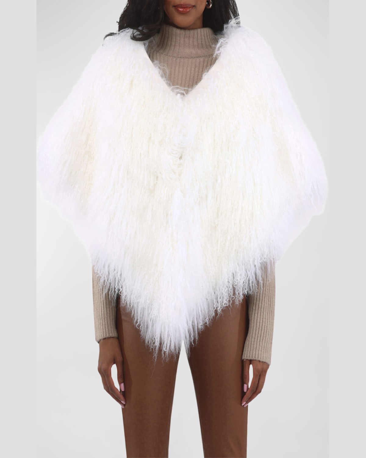 Gorski Select Mongolian Lamb Shearling Shawl In White