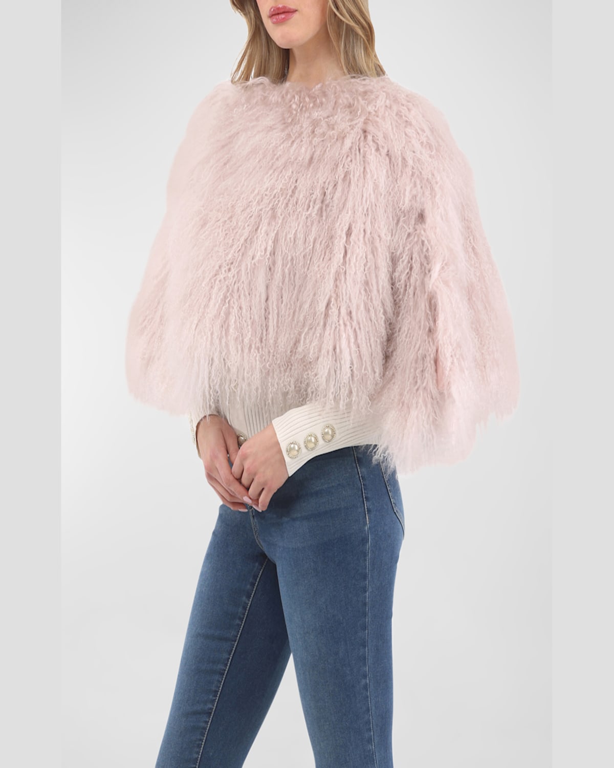 Gorski Select Mongolian Lamb Shearling Shawl In Pink