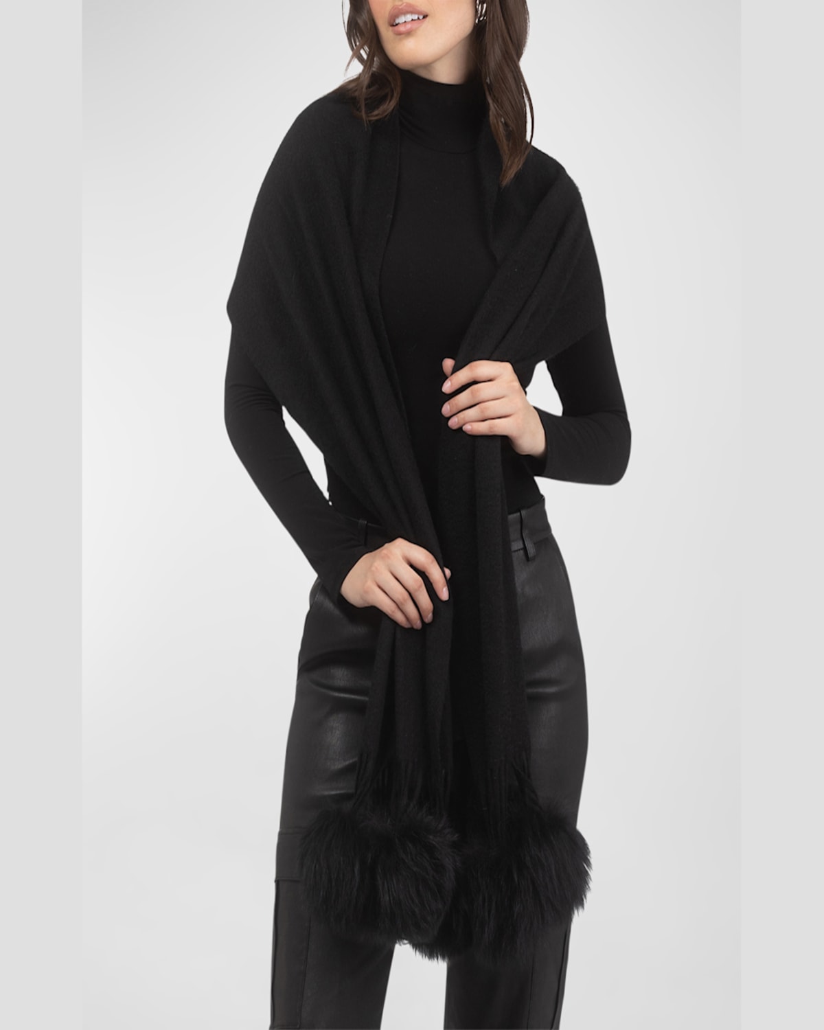 Gorski Select Cashmere Stole With Lamb Shearling Poms In Black