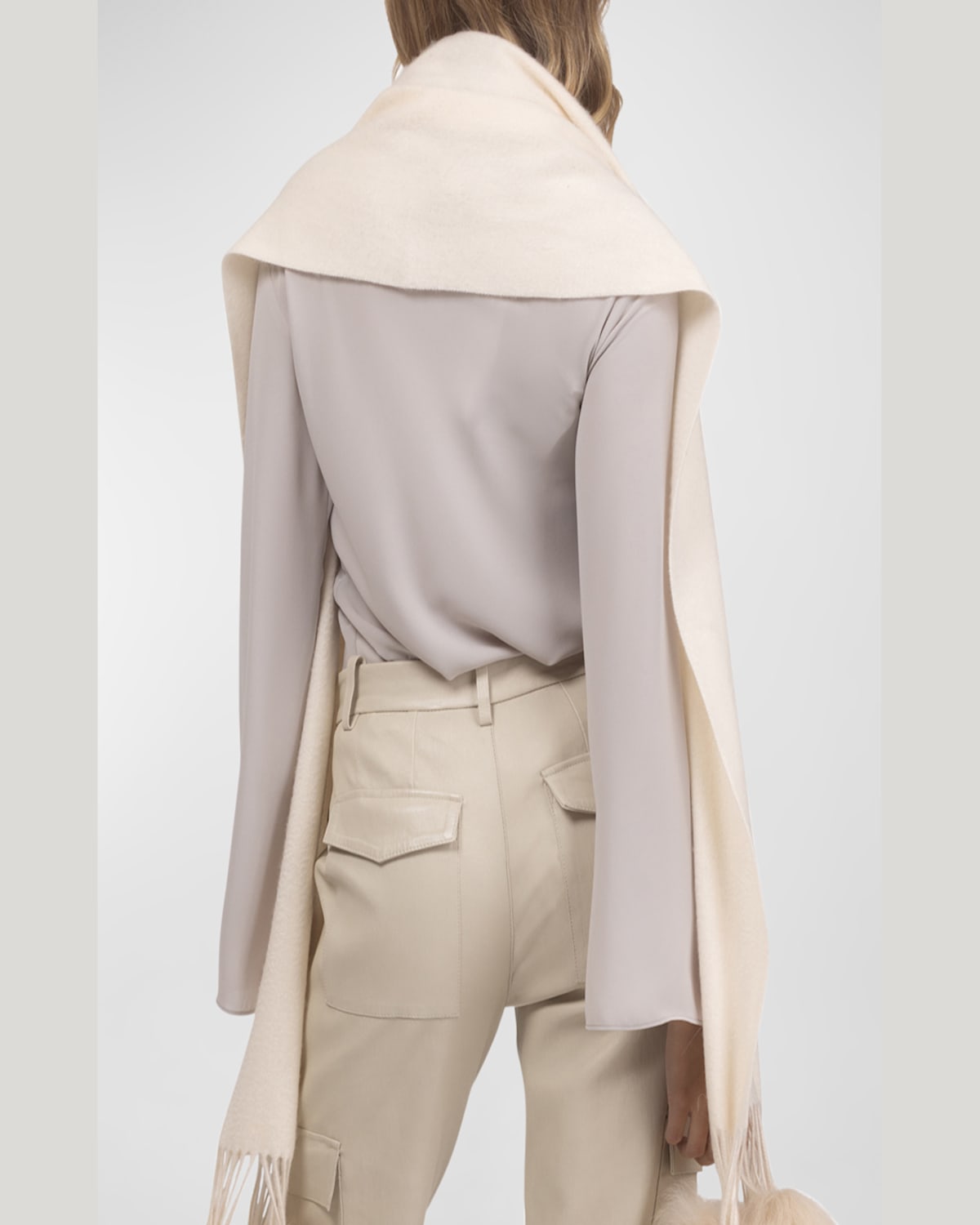 Gorski Select Cashmere Stole With Lamb Shearling Poms In Ivory