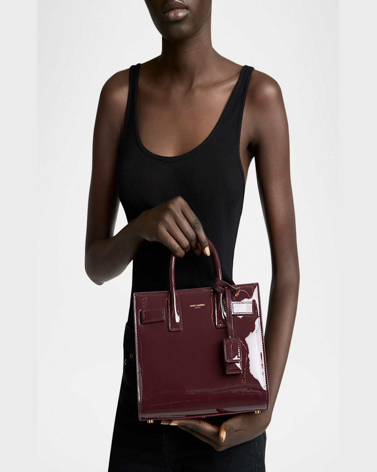 Saint Laurent Sac De Jour Nano Top-handle Bag In Patent Leather In Dark Red Wine