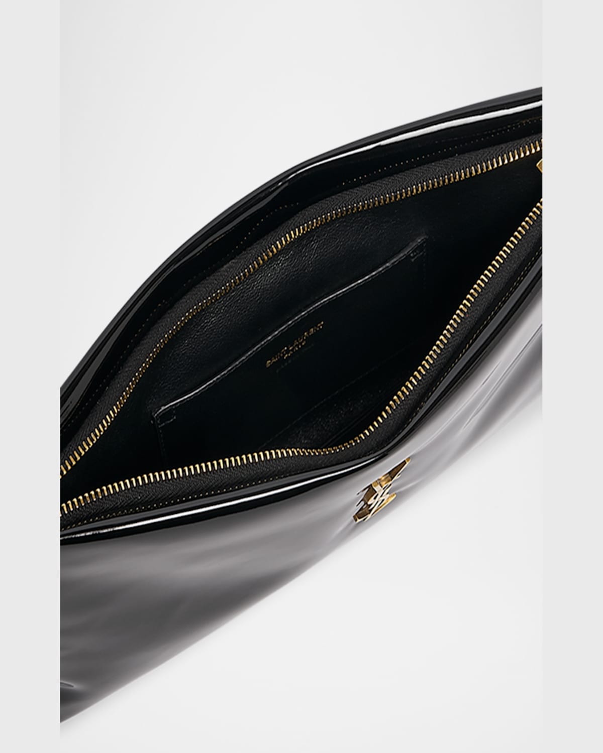 Saint Laurent Calypso Ysl Long Clutch Bag In Patent Polyurethane In Black