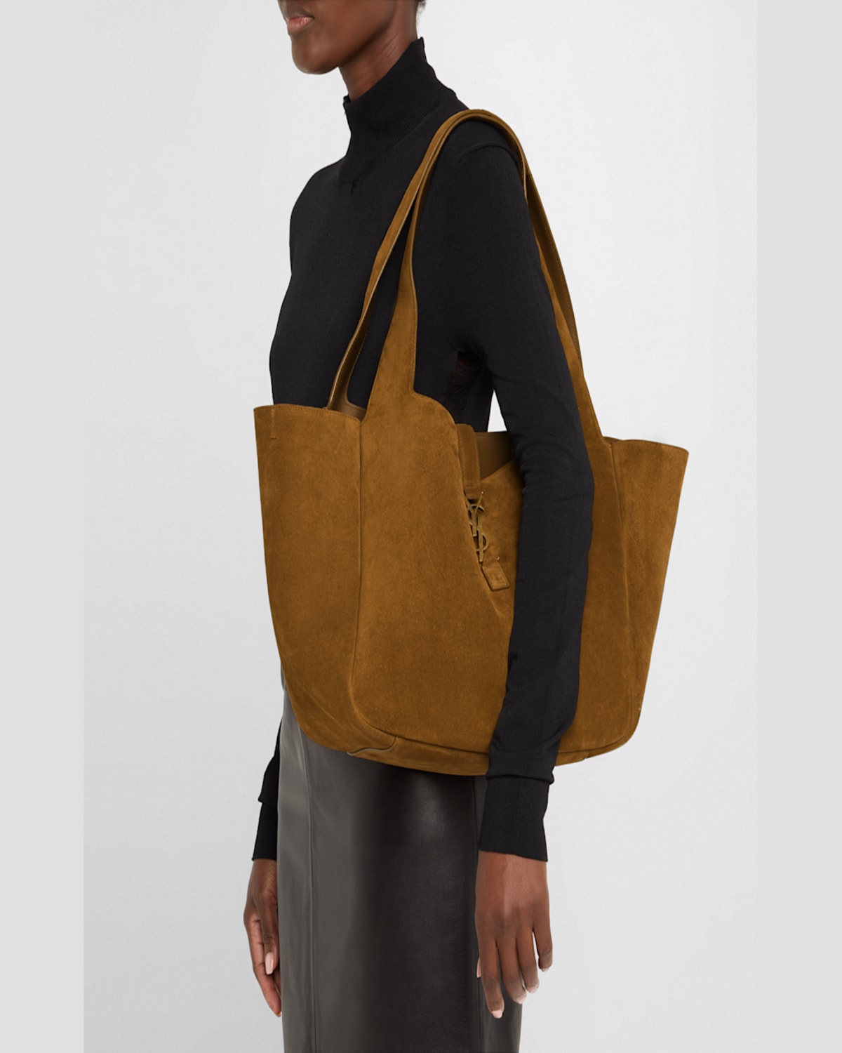 Saint Laurent Bea Ysl Cabas Tote Bag In Suede In Golden Leaf