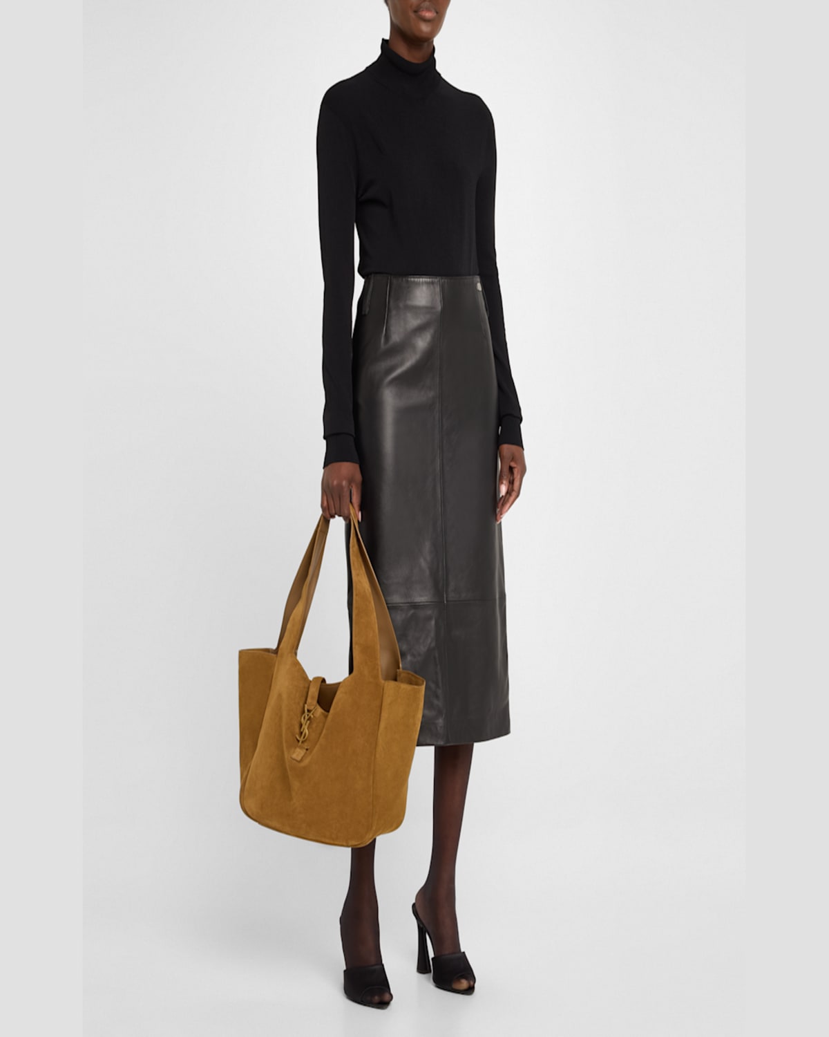 Saint Laurent Bea Ysl Cabas Tote Bag In Suede In Golden Leaf
