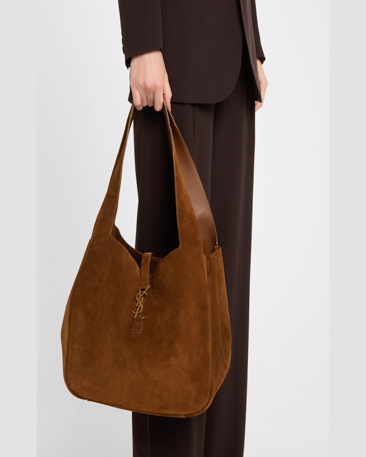 Saint Laurent Bea Ysl Cabas Tote Bag In Suede In Caramel Cognac