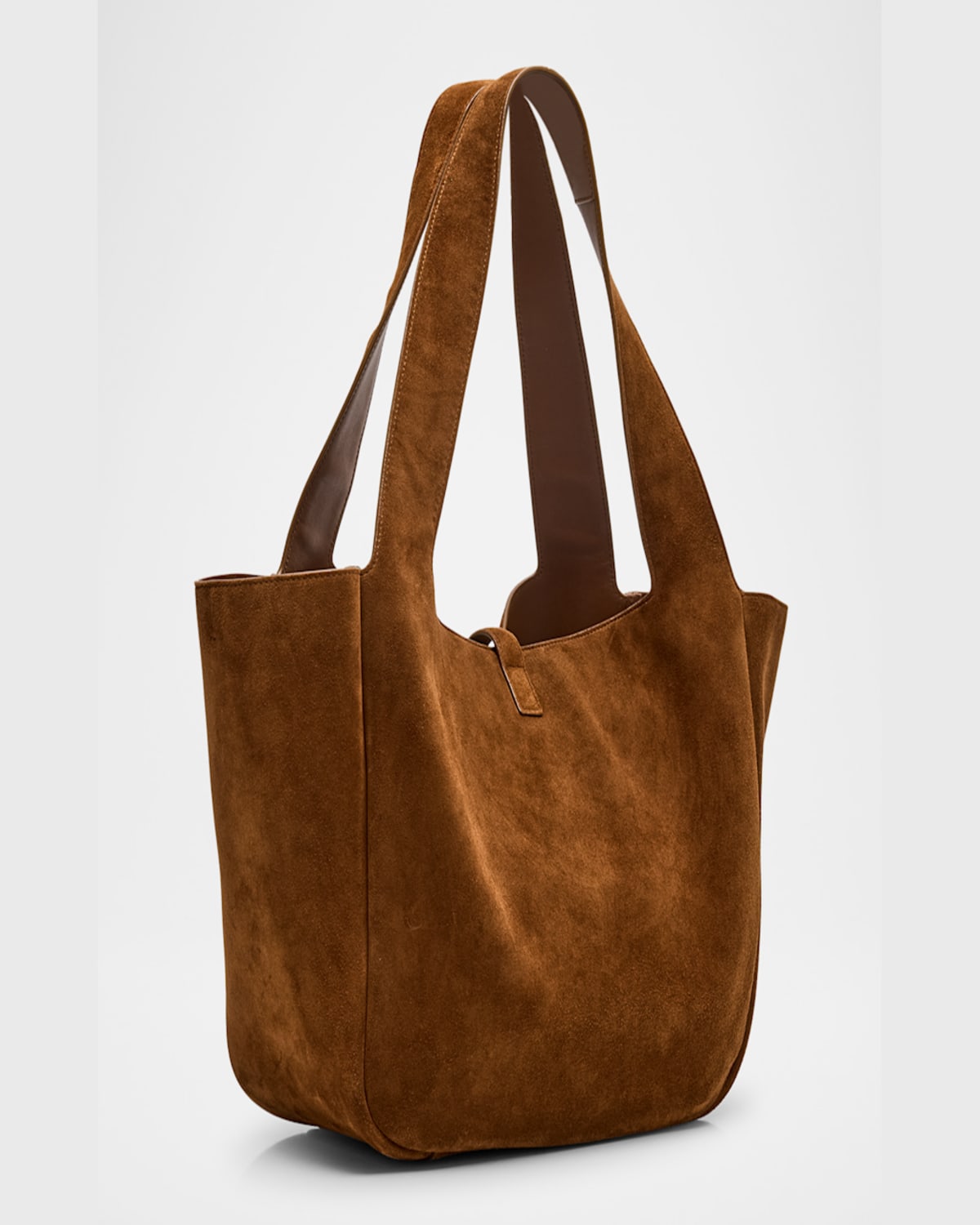 Saint Laurent Bea Ysl Cabas Tote Bag In Suede In Caramel Cognac